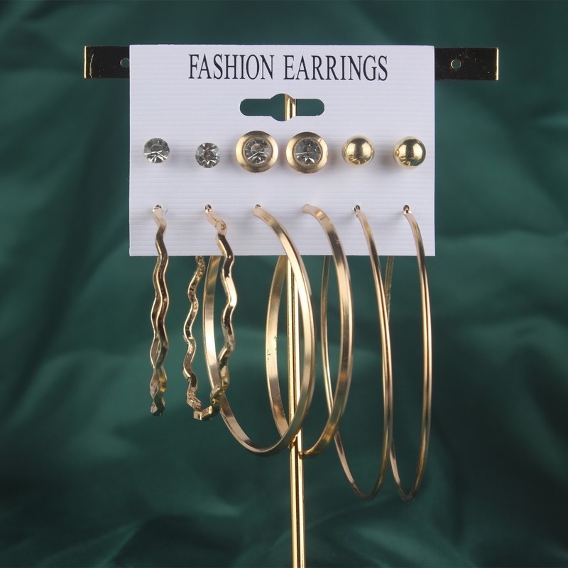 Bộ Khuyên Tai Tròn Lớn Đơn Giản Đính Ngọc Trai Nhân Tạo Cho Nữ