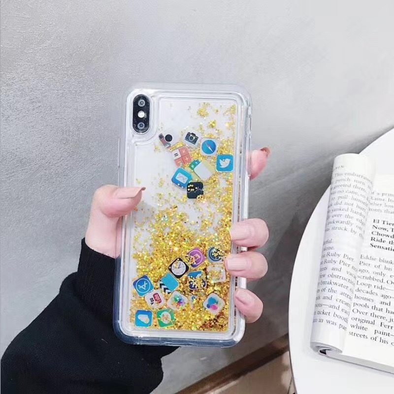 Ốp Điện Thoại Kim Tuyến Nước Họa Tiết Ứng Dụng Cho iphone 15 14 13 12 11 pro x xs max mini 7 8 6 6s plus