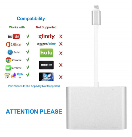 Cáp Chuyển Đổi 3 Trong 1 Lightning Sang Hdmi Vga Ipad / Iphone Sang Hdmi + Vga 1080p Hd Cho Iphone / Ipad