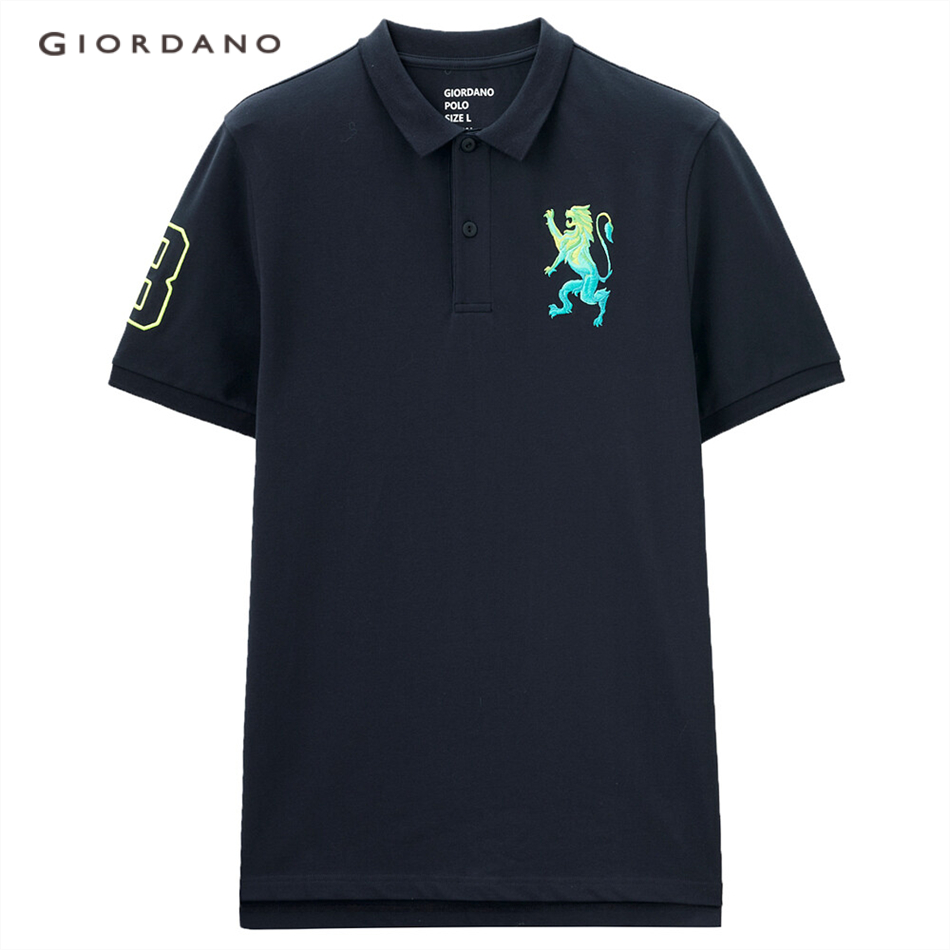 GIORDANO Áo Polo nam tay ngắn thêu sư tử chuyển màu, có sẵn nhiều màu 01011422