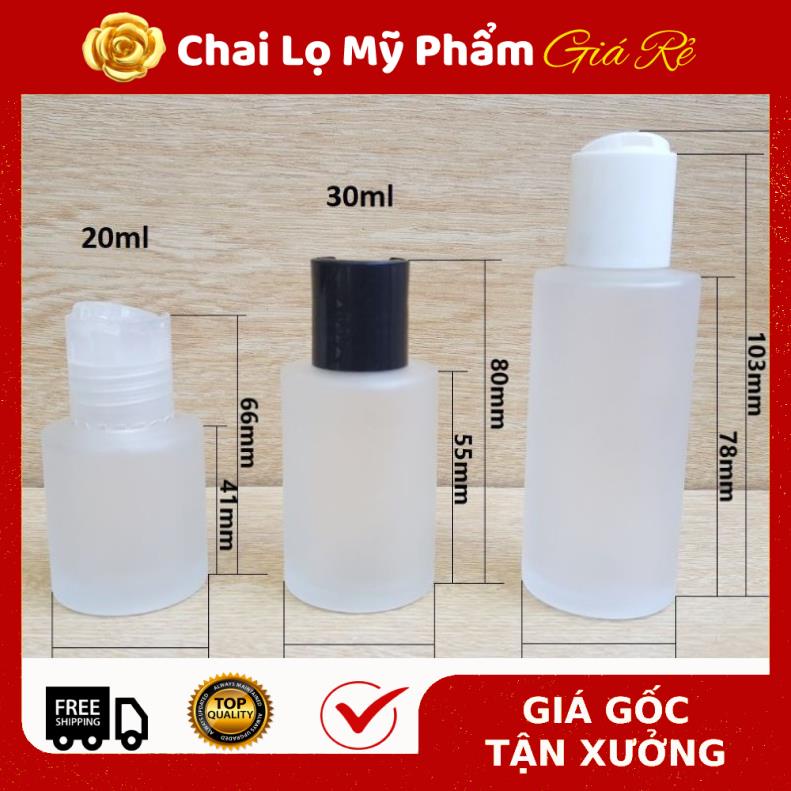 Chai Chiết Mĩ Phẩm ❤ RẺ VÔ ĐỊCH ❤ Chai Thủy tinh mờ Vai ngang Nút nhấn 20ml,30ml,50ml chiết mỹ phẩm , phụ kiện du lịch