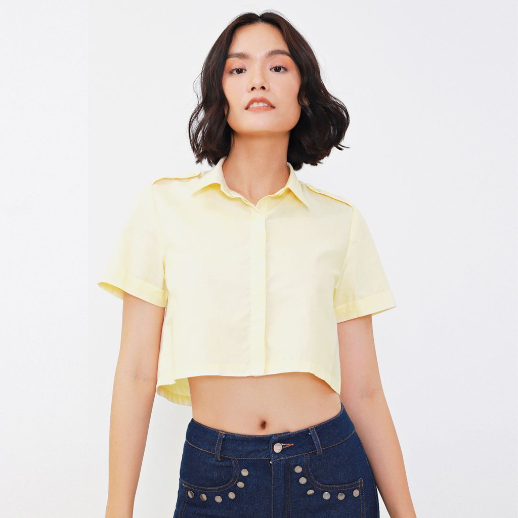 Áo sơmi croptop cầu vai - MARC FASHION