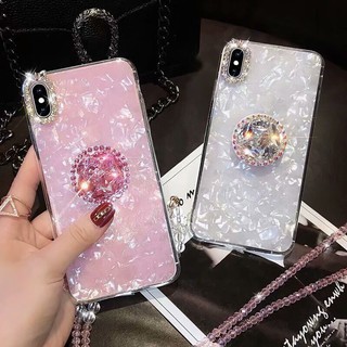 Ốp điện thoại vân ốc xà cừ có đệm đỡ đính đá + dây treo cho iPhone 6/6S 6/6SPlus 7/8 7/8Plus X/XS XR XS 11 pro Max