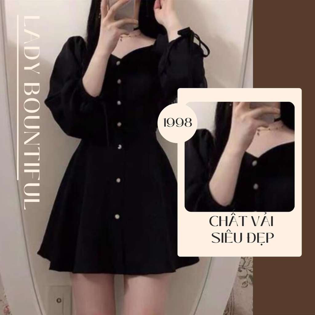 🌸Freeship🌸 Đầm Nữ Đen Tay Phối Nơ Chất Đũi Dáng Lỡ Hàng Cúc Trước Q040 (Có video + Ảnh thật)