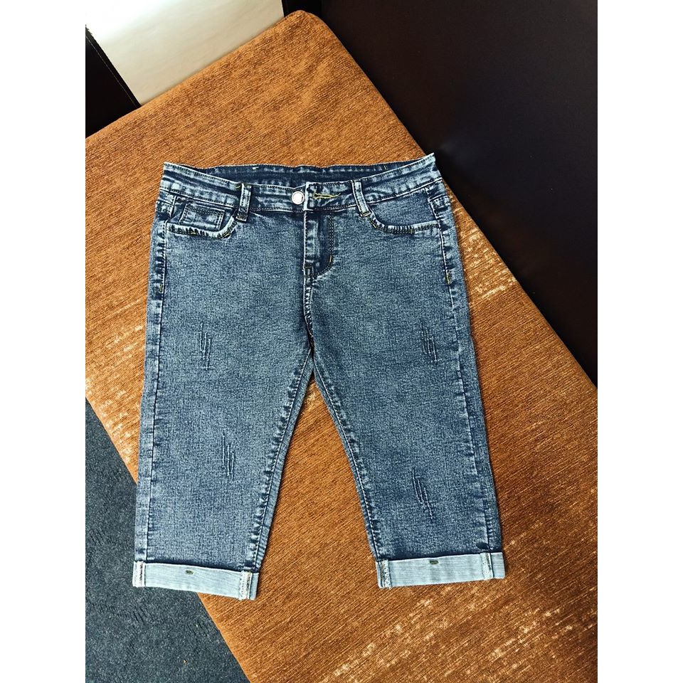 [Có Bigsize] Quần jean lửng gối lật lai tôn dáng hàng co giãn ảnh thật