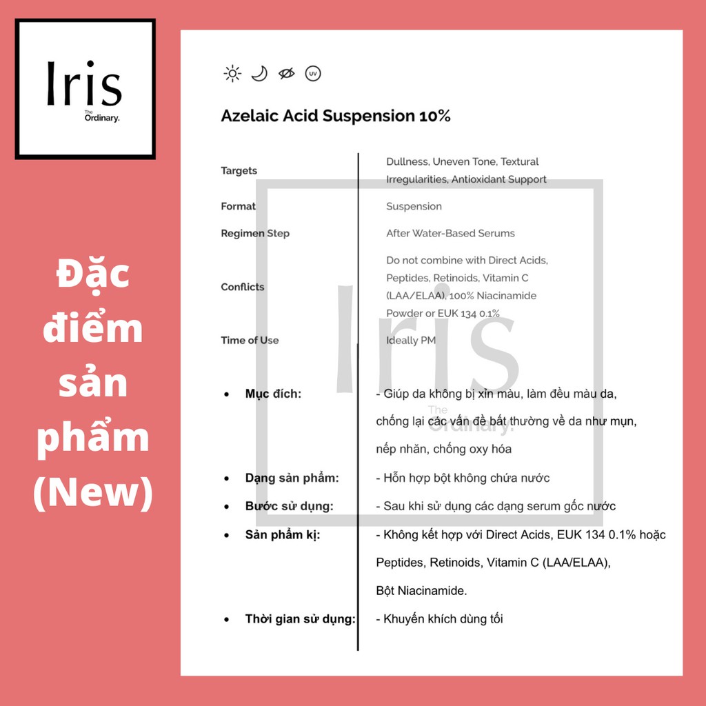 (BILL CANADA) Kem dưỡng chống oxy hoá, sáng da, tẩy tế bào chết - Azelaic Acid Suspension 10% - The Ordinary.