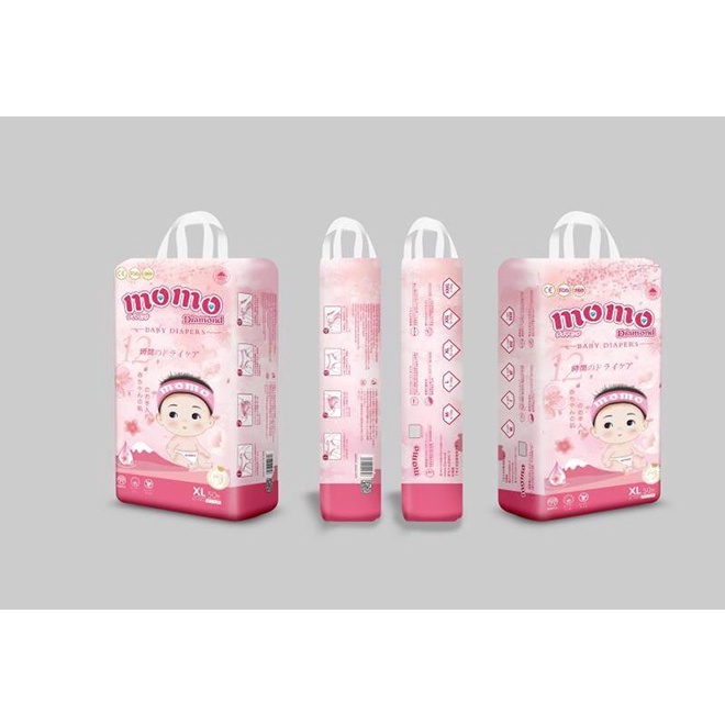 Bỉm momo diamond dán quần S64/ M60/L54/XL50/XXL48/XXXL46 tinh chất hoa anh đào.