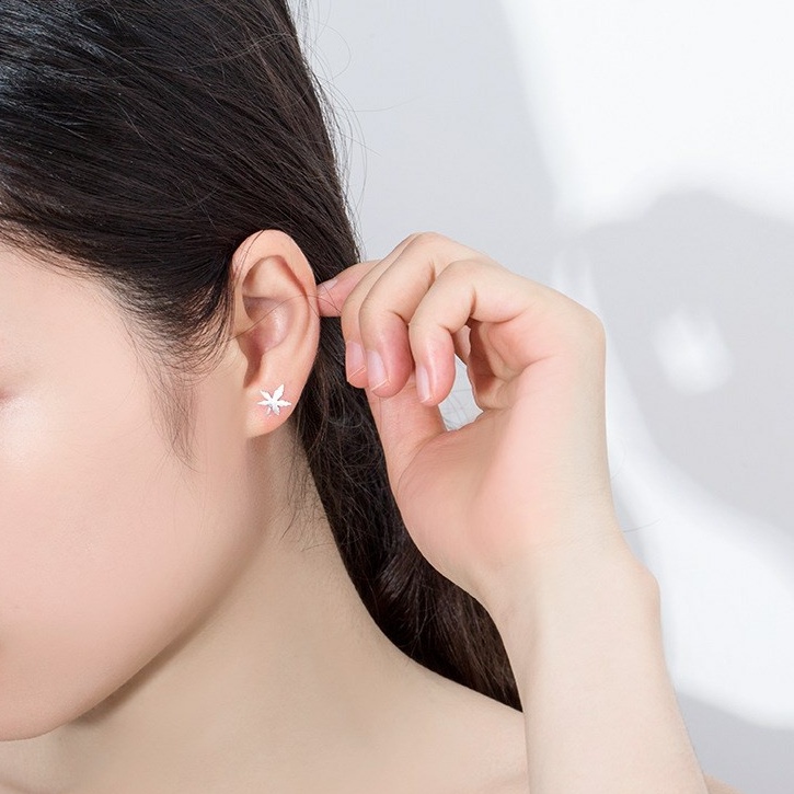 Bông tai lá phong bạc ý 925 hoa tai nữ thời trang