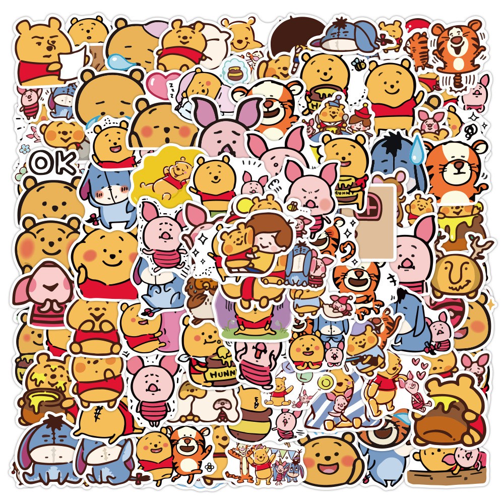 Set 100 / 50 Miếng Dán Hình Gấu Hoạt Hình Dễ Thương Trang Trí Đa Ứng Dụng