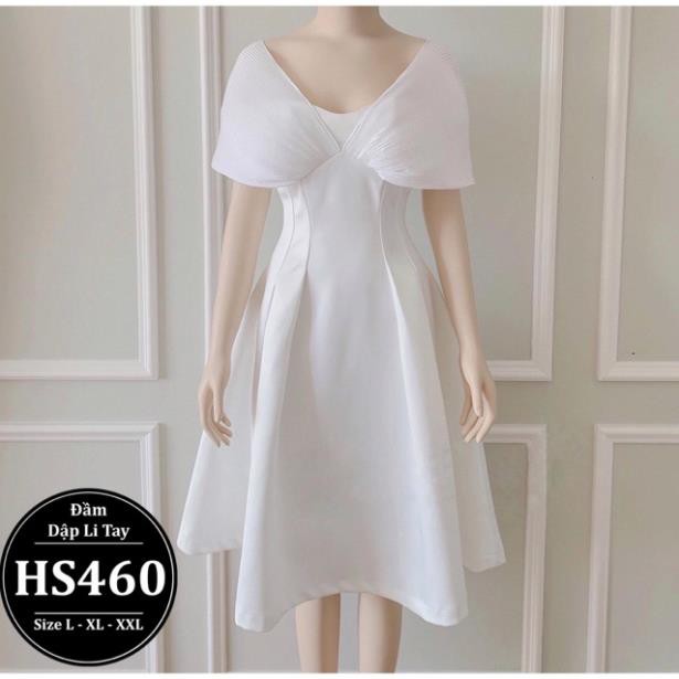 Đầm bigsize nữ dập li thiết kế dáng xòe dự tiệc sang chảnh HS460 - Màu trắng đen - size 55-90kg L XL XXL  ྇