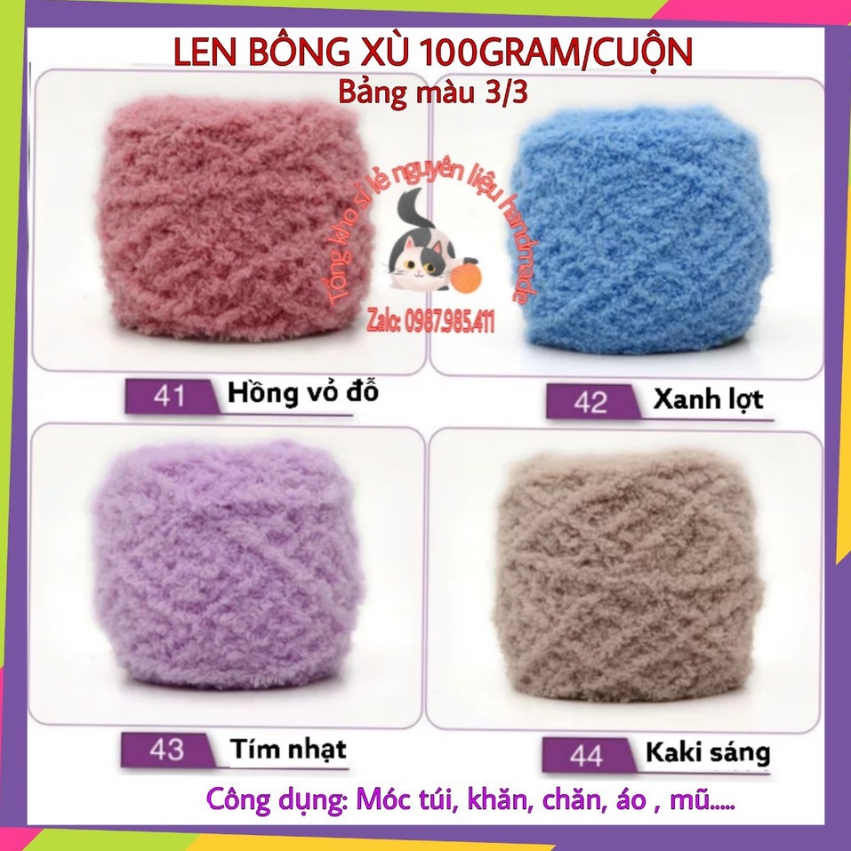 LEN BÔNG XÙ 100 GRAM/CUỘN (Mã 41- 44) Bảng màu 3/3