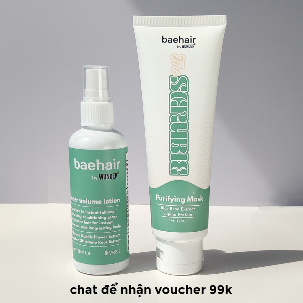 Tẩy da chết cho da đầu Baehair scrubie và xịt mọc tóc hỗ trợ làm phồng tóc, giảm gãy rụng Baehair lotion