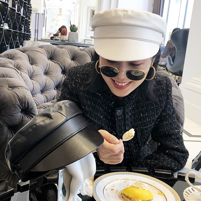 Mũ Beret Da pu Phẳng Màu Trơn Phong Cách Retro Anh Quốc Nổi Tiếng Cho Nữ