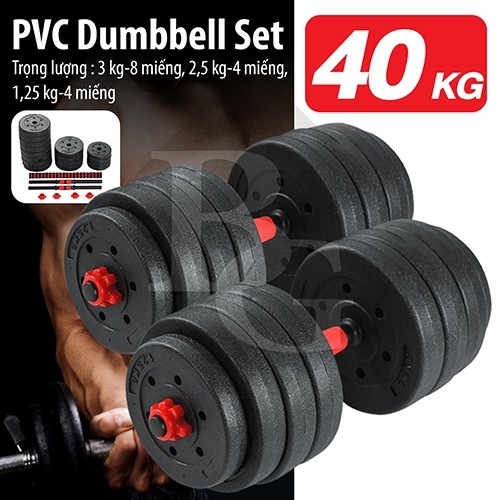 GYM-BỘ 40KG TẠ MIẾNG NHỰA ĐEN ĐA NĂNG CAO CẤP