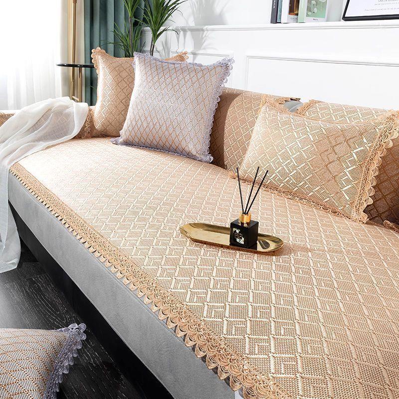 Thảm Lót Ghế sofa Chất Liệu Lụa Tre Phối Da Chống Trượt Phong Cách Châu Âu