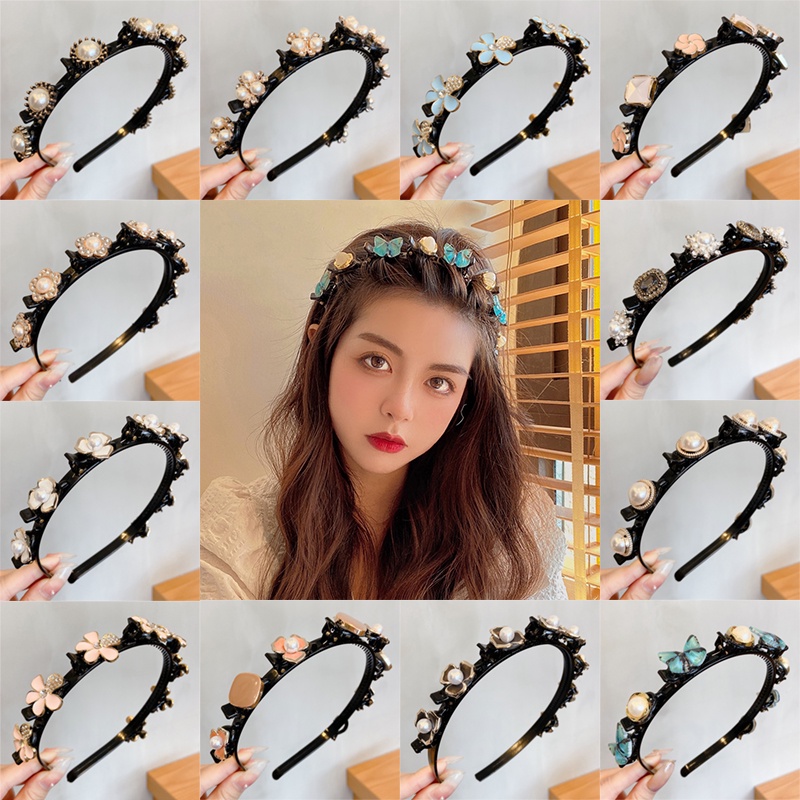 Băng đô họa tiết hoa đính ngọc trai nhân tạo phong cách Hàn Quốc dễ thương