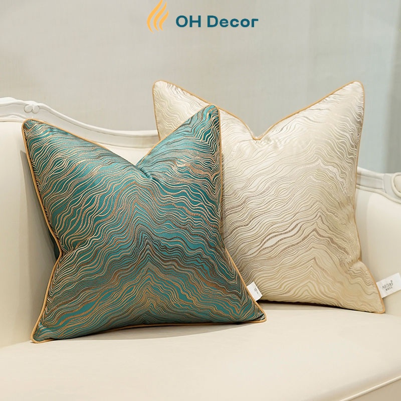 Gối tựa lưng sofa cao cấp lụa gấm dệt Jacquard 45x45cm cả ruột viền thêu châu Âu hiện đại sang trọng