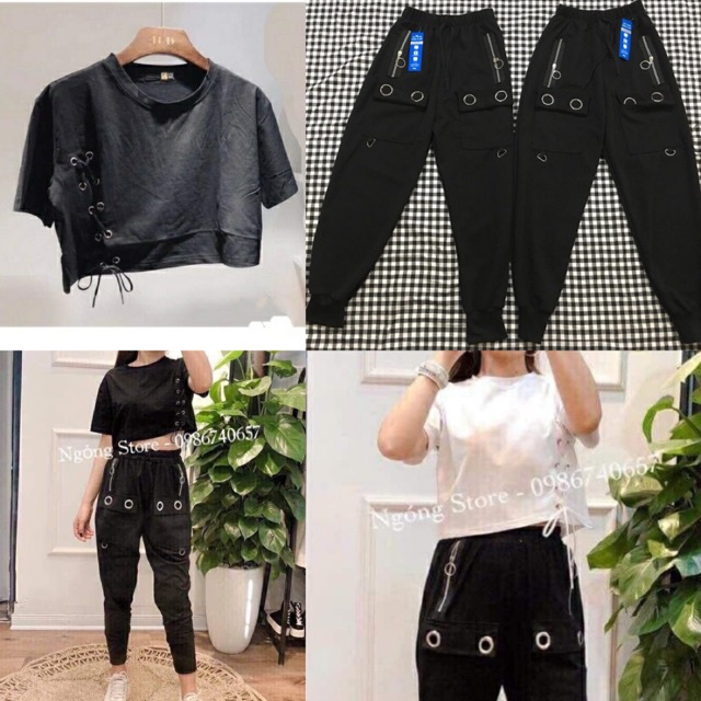 SET ÁO CROPTOP DÂY ĐAN KÈM QUẦN JOGGER UNISEX