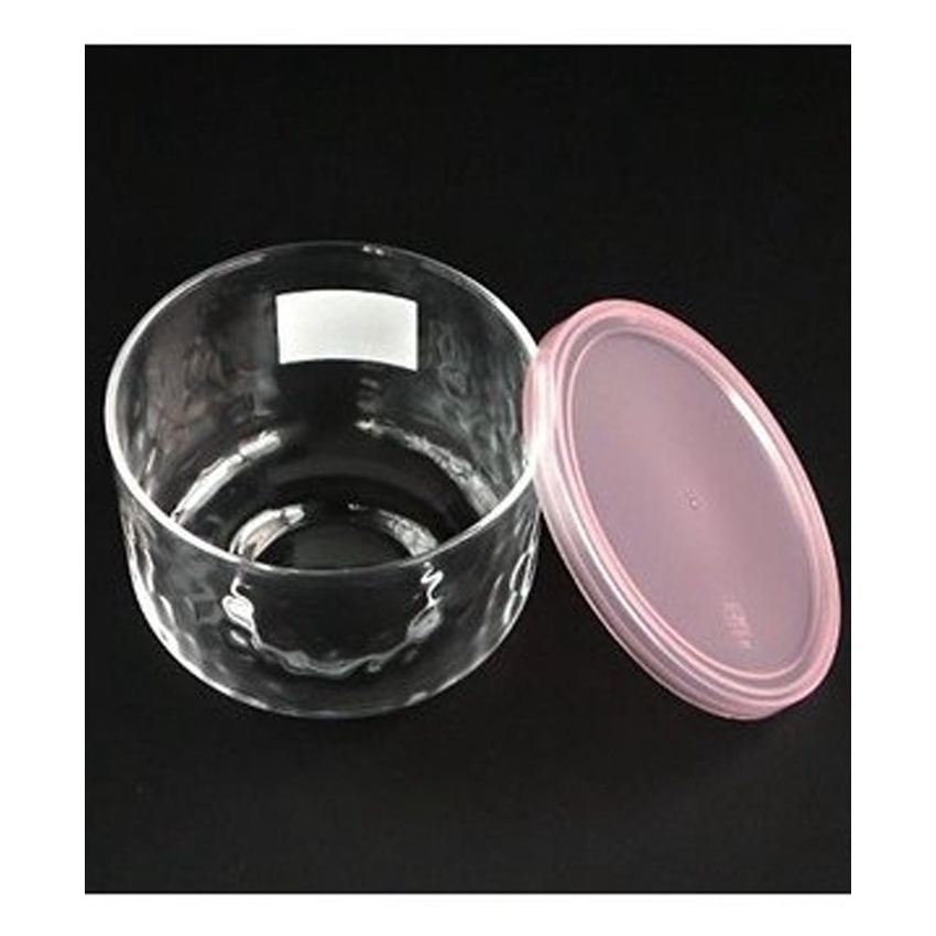 [Hỏa Tốc HN] Hộp thủy tinh có nắp đậy loại màu hồng tròn 420ml Nội Địa Nhật Bản