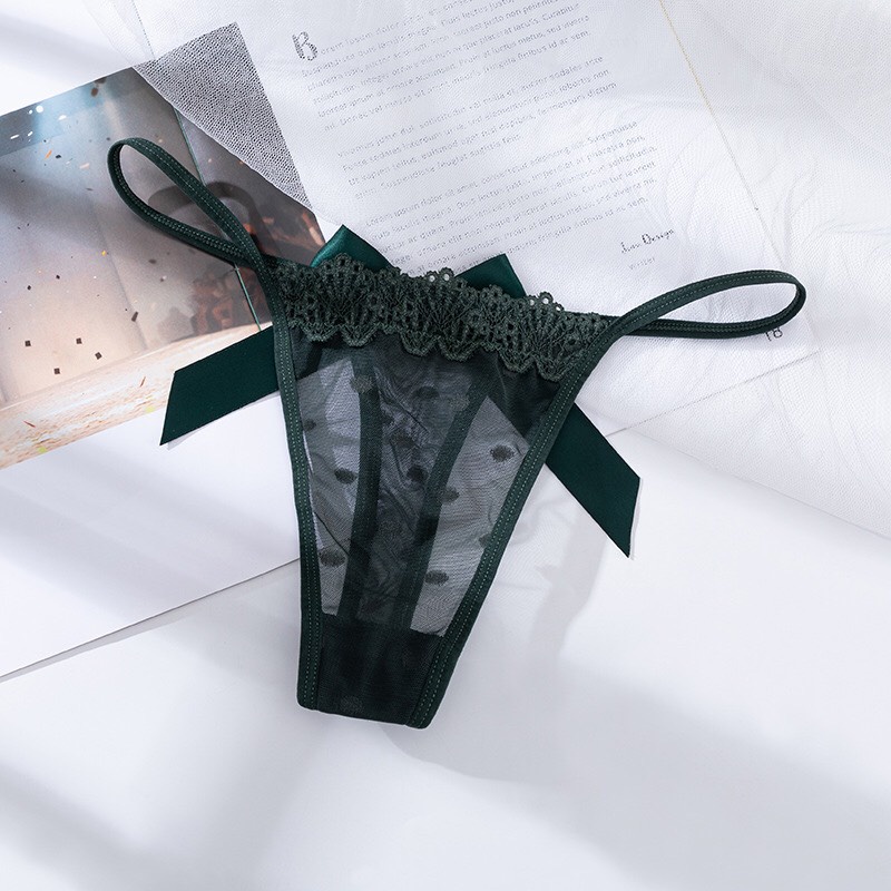 Quần Lót Nữ Ren lọt khe mỏng xuyên thấu dây hai mảnh đính nơ to ở giữa điệu đà sexy quyến rũ mẫu 8605