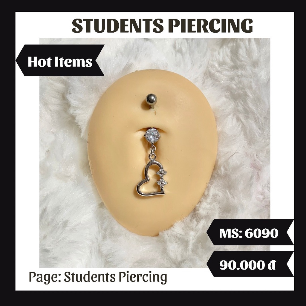 [Rẻ Vô Địch] Khuyên Rốn Hình Trái Tim Đá Rơi - Khuyên Thép 316L