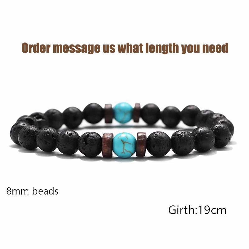 Vòng tay đá núi lửa Lava và hạt gỗ cỡ 8mm thời trang cho nam