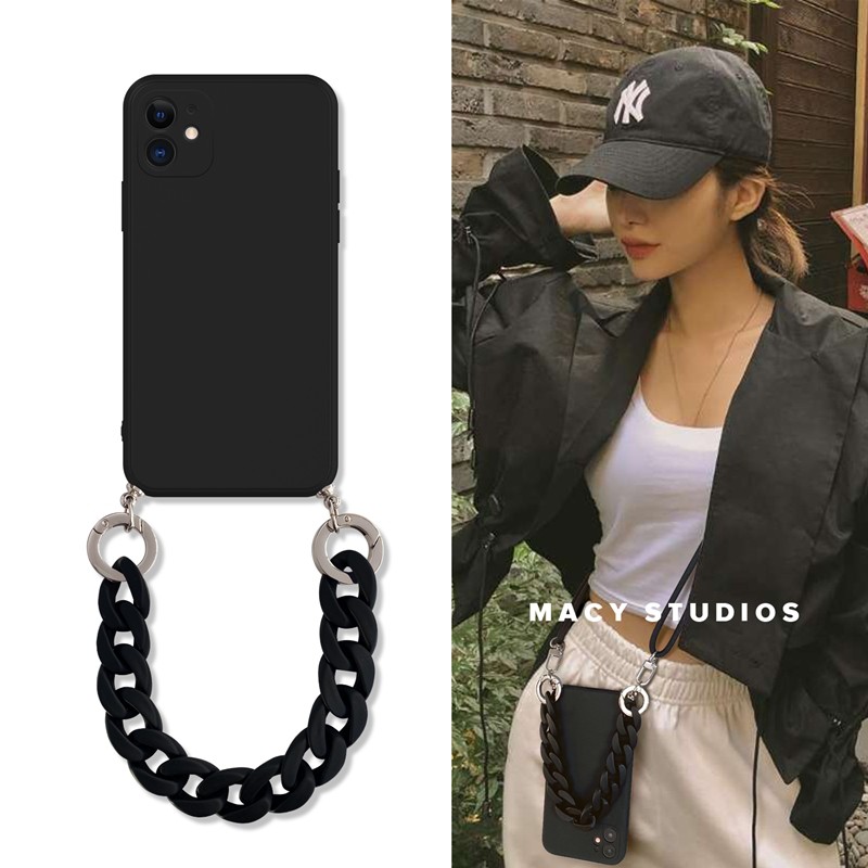 Ốp Xích Dây Đá Cẩm Thạch Đeo Ngang Cho iPhone 15 14 13 12 11 Pro Max XR X XS 7 8 Plus Vỏ Bảo Vệ Camera Vỏ Chống Sốc