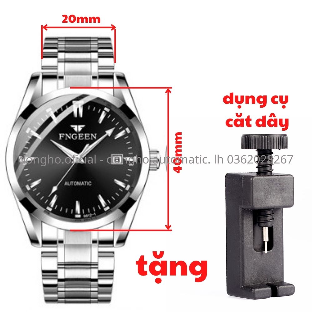 Đồng hồ nam cơ automatic Fngeen dây kim loại chống nước bảo hành 24 tháng mã 6612