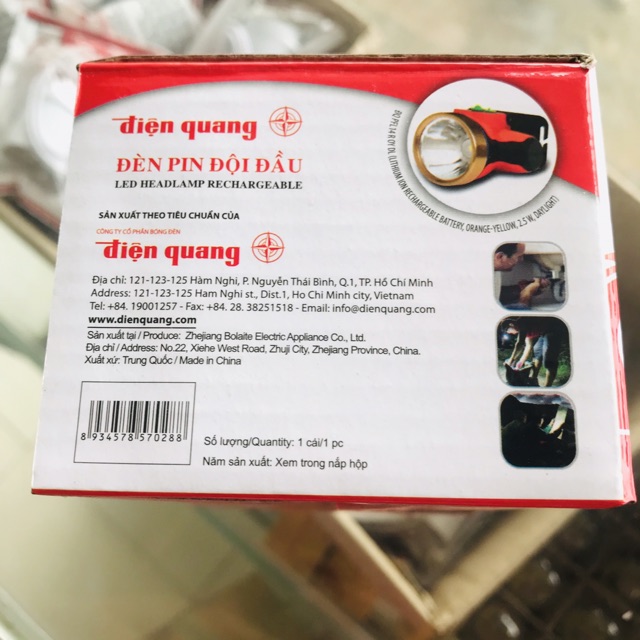 Đèn pin đội đầu Điện Quang(Pin sạc Lithium,2.5W, warmwhite/daylight)