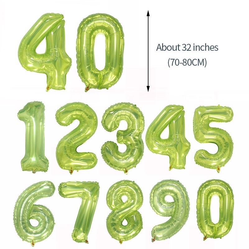 Bóng số tuổi sinh nhật màu thạch rau câu hồng phấn, bóng số màu xanh lá cây sie 32&quot; 70cm