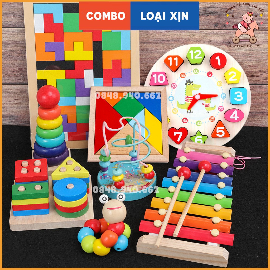 [COMBO SIÊU RẺ] Bộ combo 8 loại đồ chơi gỗ phát triển trí tuệ cho bé, đồ chơi giáo dục sớm, giáo cụ Montessori