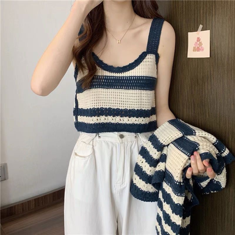 Set Len Lỗ Cặp Kẻ Sọc Tay Dài Hợp Thời Trang Hàng Quảng Châu | Smide Clothing
