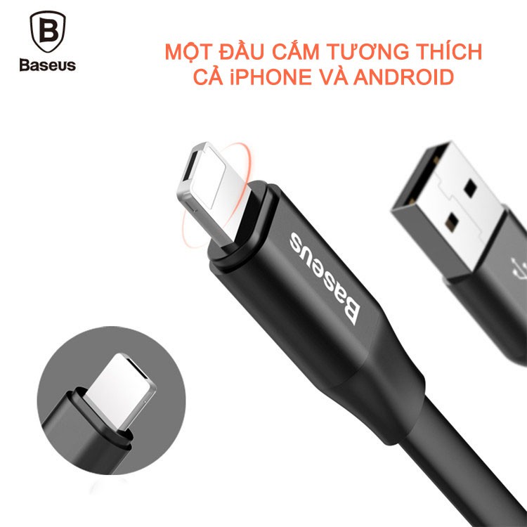 Cáp Baseus 2 trong 1 - Một đầu cắm cho cả iPhone lẫn Android (Micro USB)