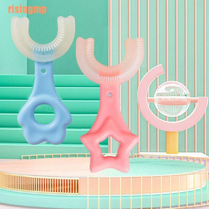 [Hàng mới về] Bàn chải đánh răng hình chữ U xoay 360 độ dễ thương nhiều màu tùy chọn cho bé 2-12 tuổi