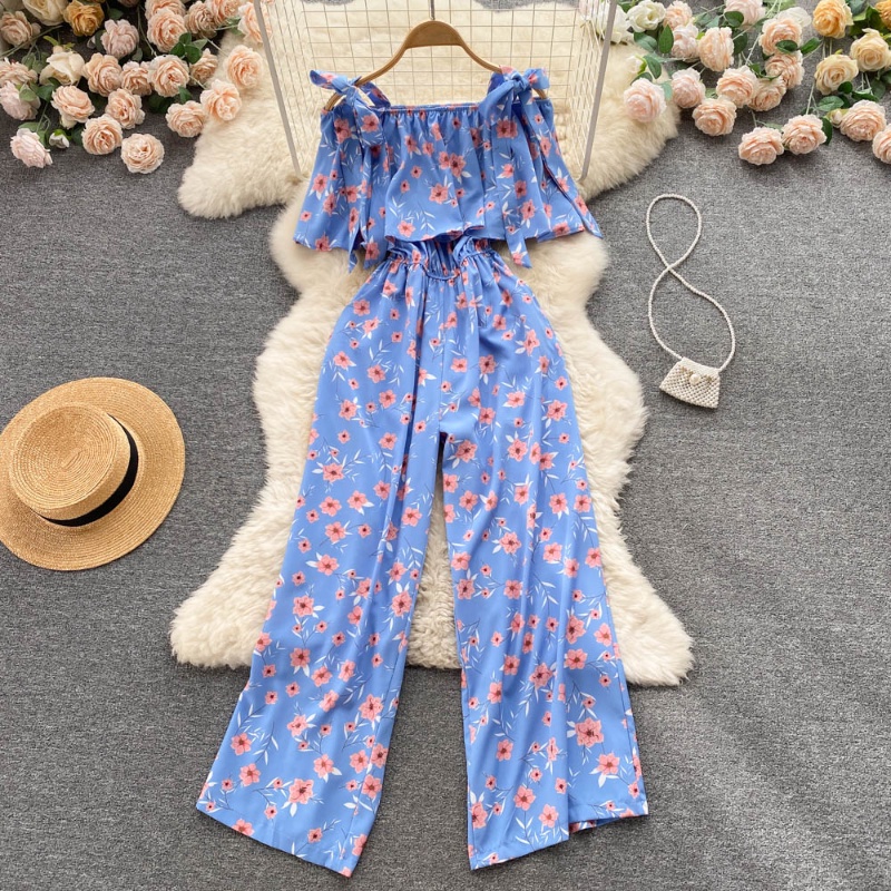 Bộ Áo Liền Quần Hai Dây Dáng Rộng Lưng Cao In Hoa Thời Trang Cá Tính Cho Nữ