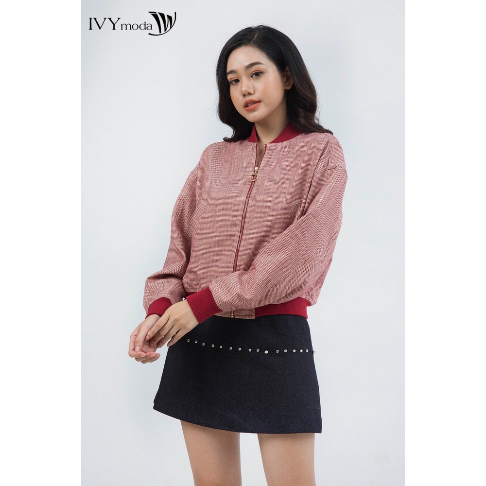 [NHẬP WABRTL5 GIẢM 10% TỐI ĐA 50K ĐH 250K ]Áo bomber nữ vải kẻ IVY moda MS 70M5100