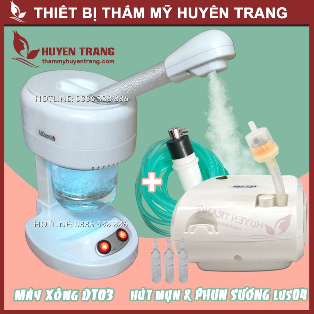 Combo Máy Xông Hơi Mặt DT03 Và Máy Hút Mụn + Phun Sương Lucass LUS04 Bảo Hành 12 Tháng Thẩm Mỹ Huyền Trang