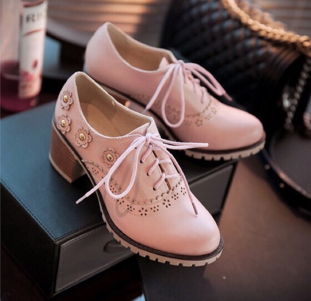 🌷Giày oxford lolita đính hoa cao cấp phong cách Nhật Bản vintage cao gót Hàn Quốc retro ulzzang thanh lịch lenvintage