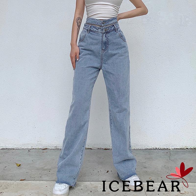 Quần Jeans Nữ Dài Lưng Cao Mài Rách Thời Trang