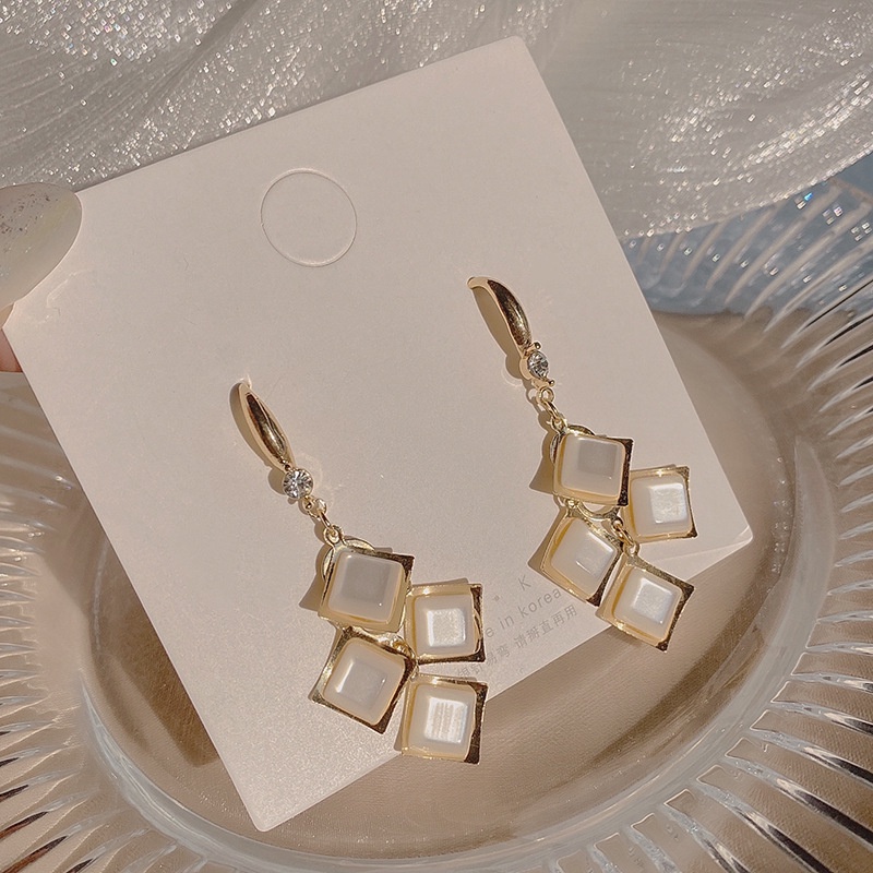 Khuyên Tai Dáng Dài Đính Đá Opal Phong Cách Hàn Quốc Cao Cấp Cho Nữ