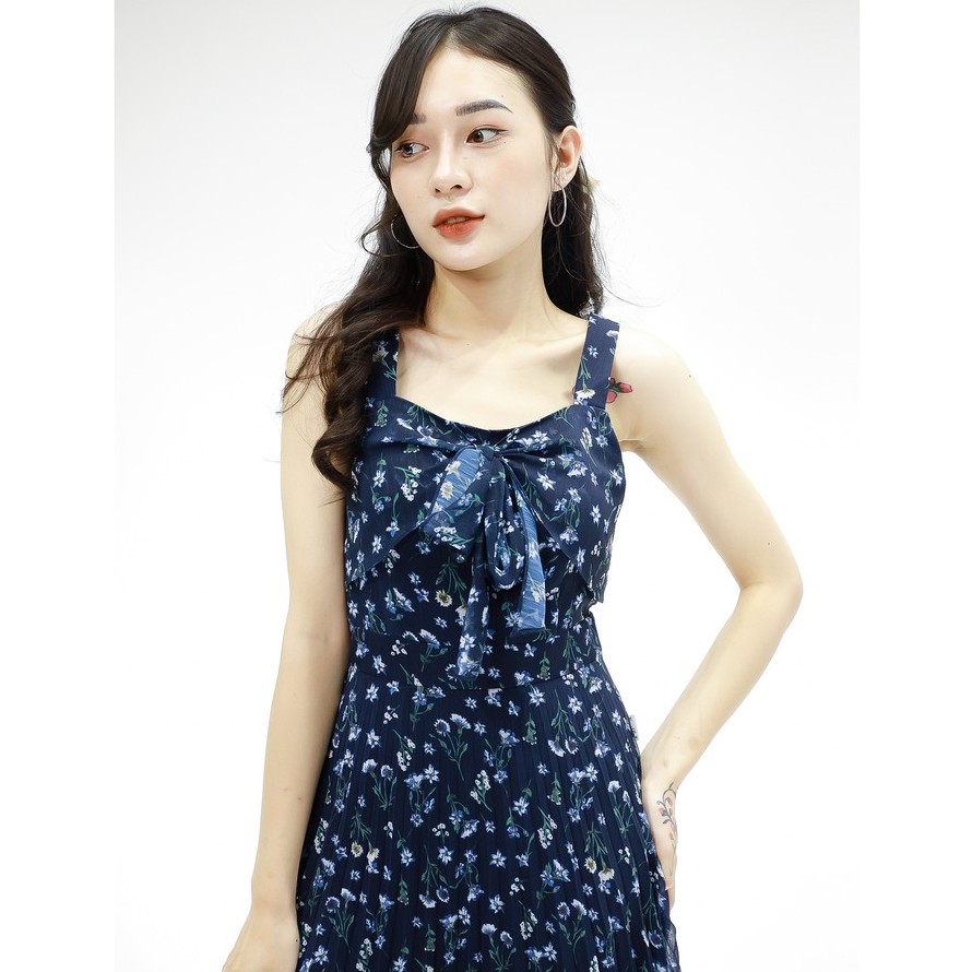 Đầm xòe hai dây, dập ly, thắt nơ Emspo DS4054