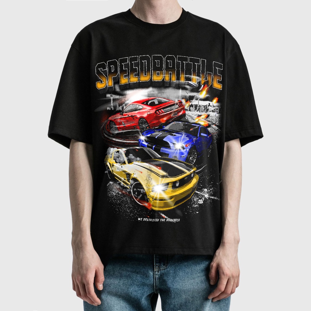 BLANK | Áo Thun SPEEDBATTLE Tay Lỡ Unisex - Đen/Trắng Cổ Tròn