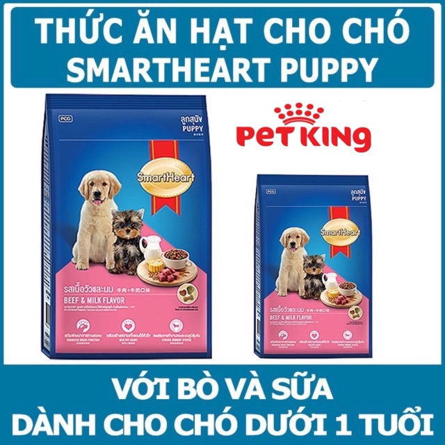 Thức Ăn Hạt SmartHeart 1,5kg Vị Thịt Bò và Sữa cho Chó Con