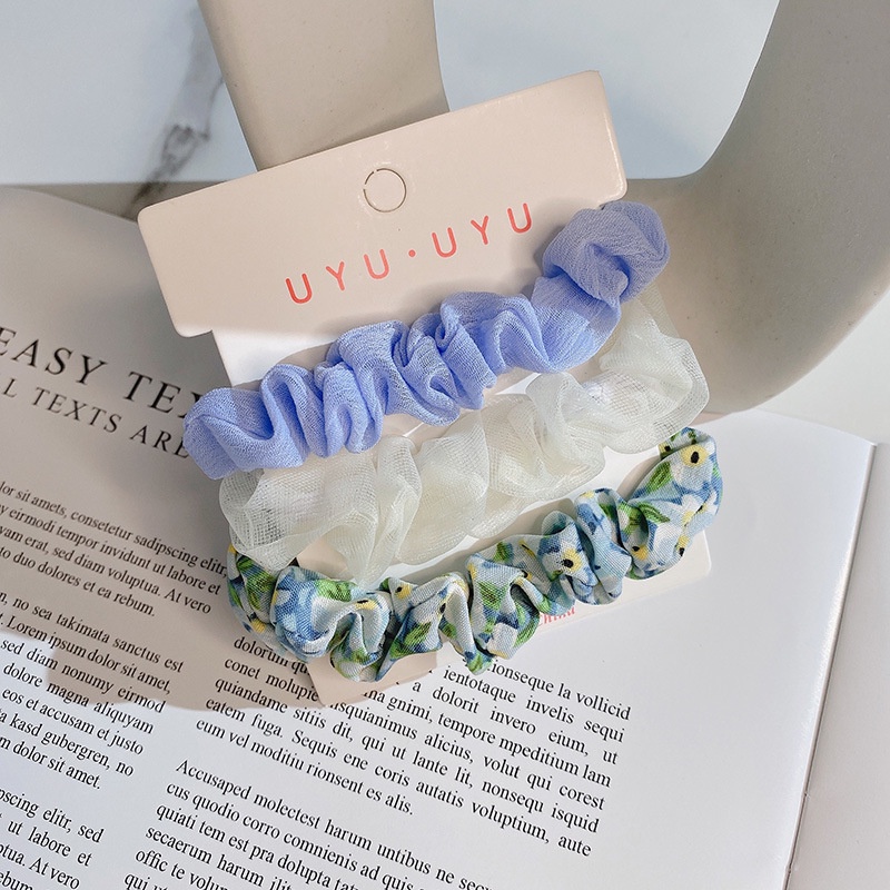 Bộ 3 sợi dây thun cột tóc bằng vải voile in hoa đáng yêu