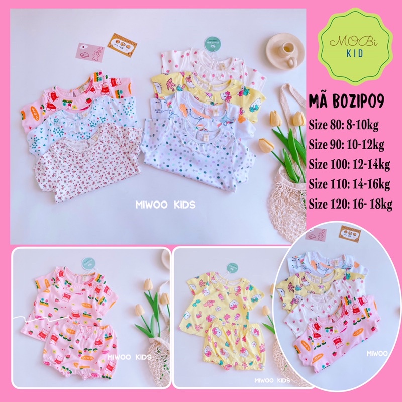 BOZIP09 Bộ Bé Gái Miwookid Áo Cổ Bèo Quần Bo Chun Cho Bé 8kg Đến 18kg