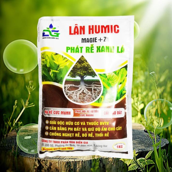 Lân humic chống bó rễ, giữ độ ẩm, kích thích ra rễ, cải tạo đất 1kg (bổ sung magie và kẽm zn)