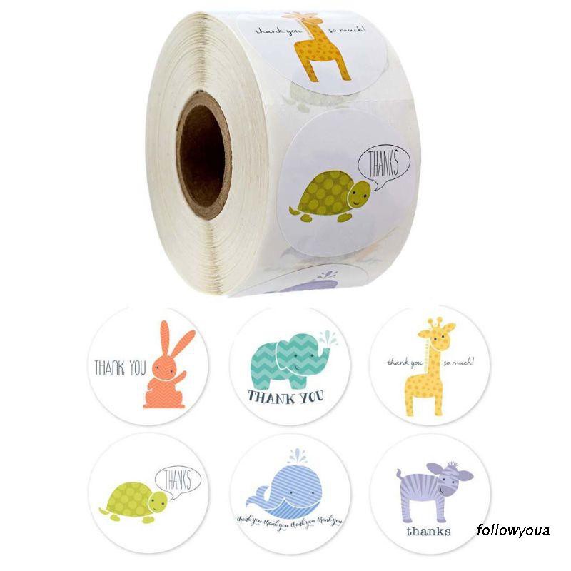 Cuộn 500 miếng dán 6 kiểu in chữ thank you dùng trang trí sổ tay