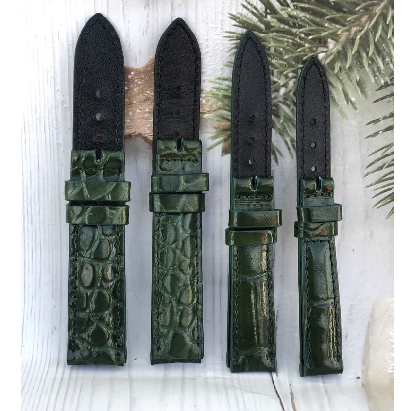 Dây Đồng Hồ Da Bò 100% Màu Xanh Lá Tặng Kèm Chốt Và Đồ Thay Dây