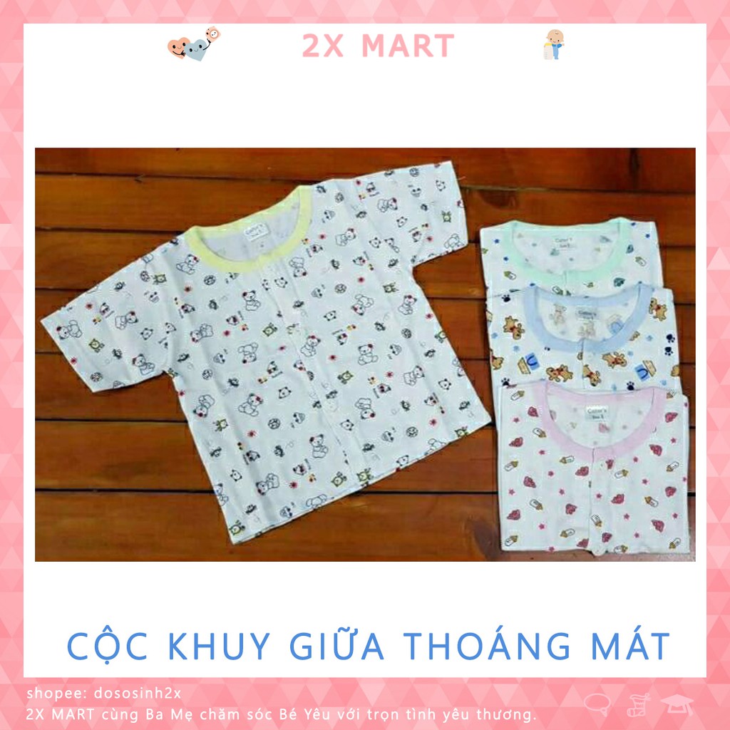 Áo sơ sinh cộc tay khuy giữa trắng vải cotton mềm mát thấm hút mồ hôi - 2X MART