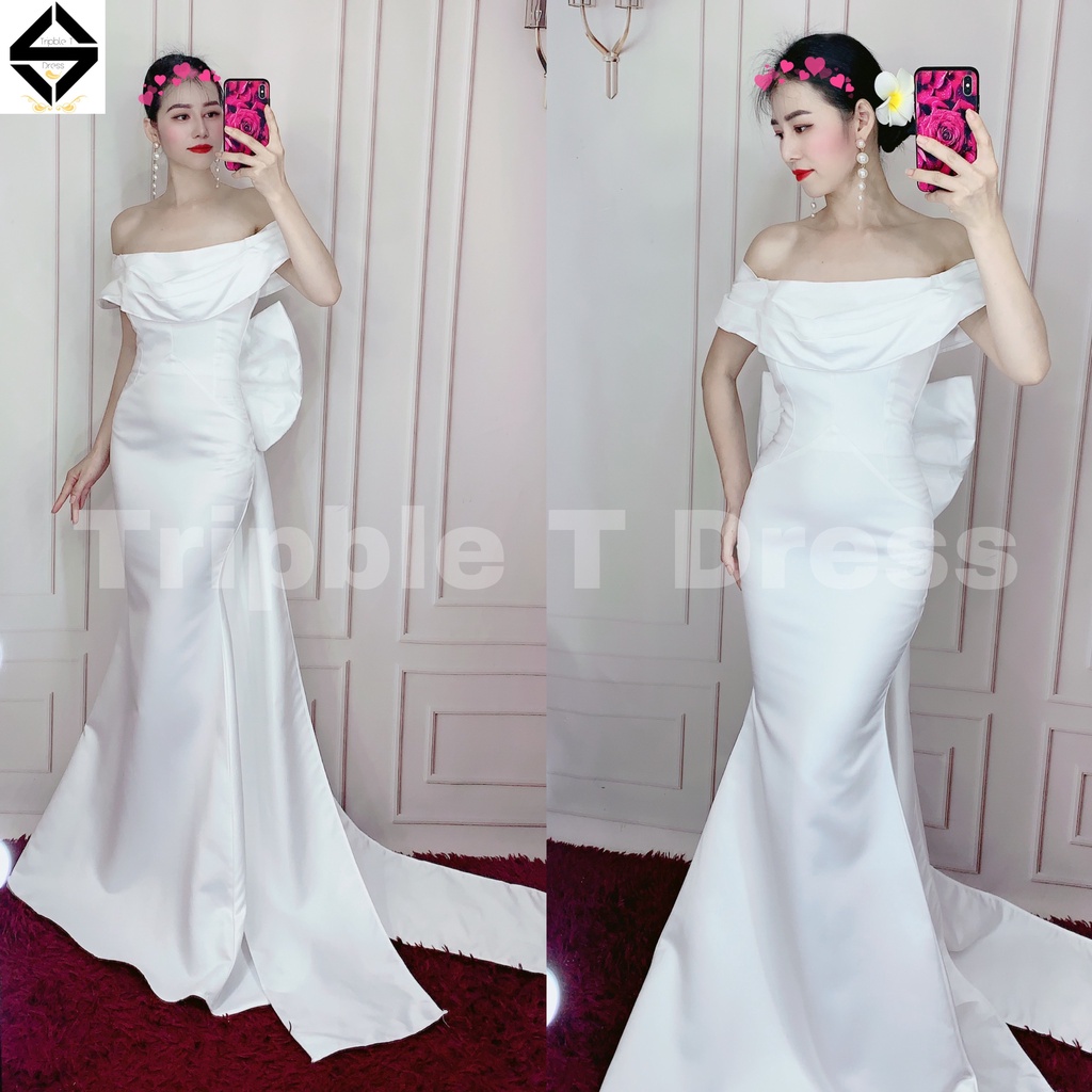 Đầm maxi body mặc cưới nhẹn nhàng kèm nơ lưng siêu dài TRIPBLE T DRESS - size S/M/L - MS211Y